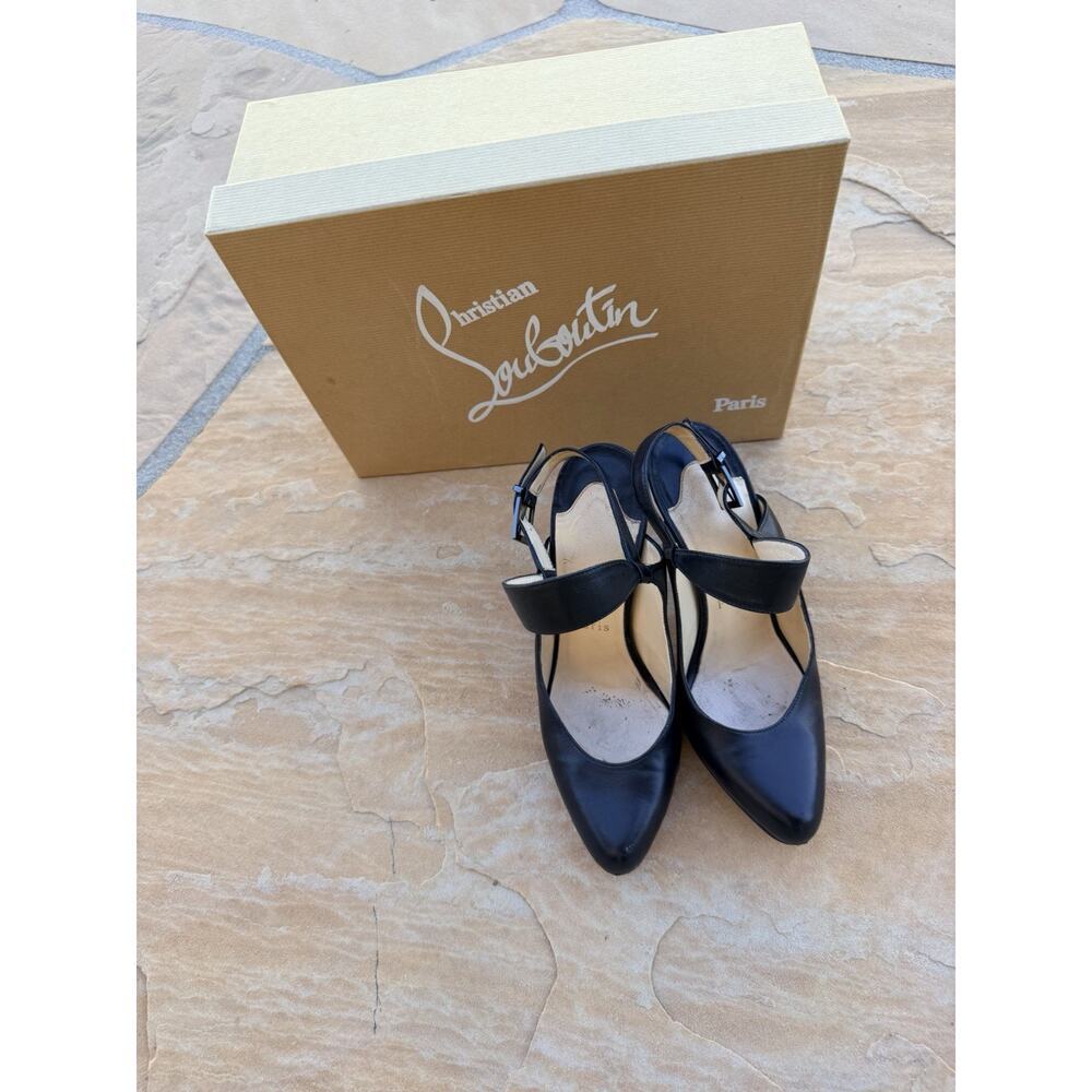 Christian Louboutin Black Leather Shoes 4.75" High Heels With Box 36 KH
